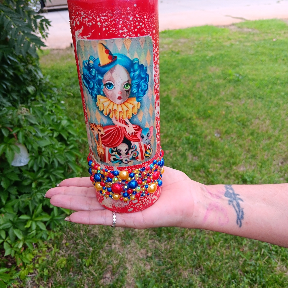 Colorful Beaded Candle with Circus Design